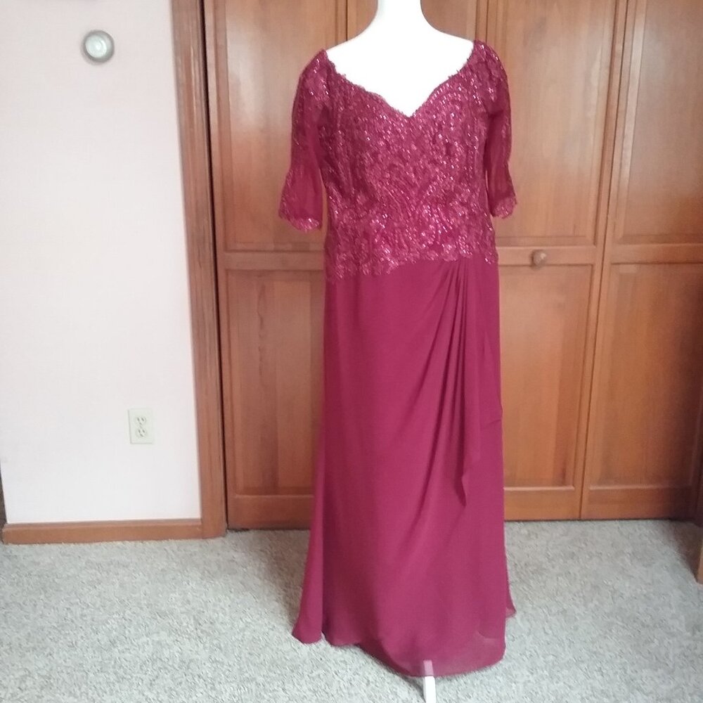 Montage by Mon Cheri Bridals Laced Bodice Burgundy Wine Gown